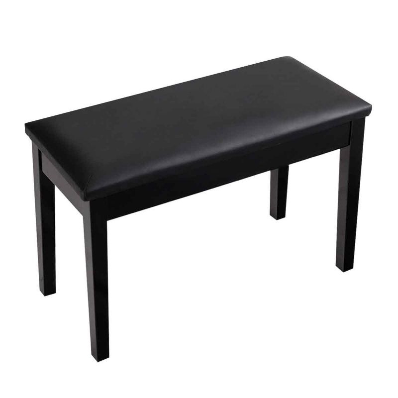 Tangkula PU Leather Piano Bench Solid Wood Padded Double Duet Keyboard Seat w/ Storage Box Black