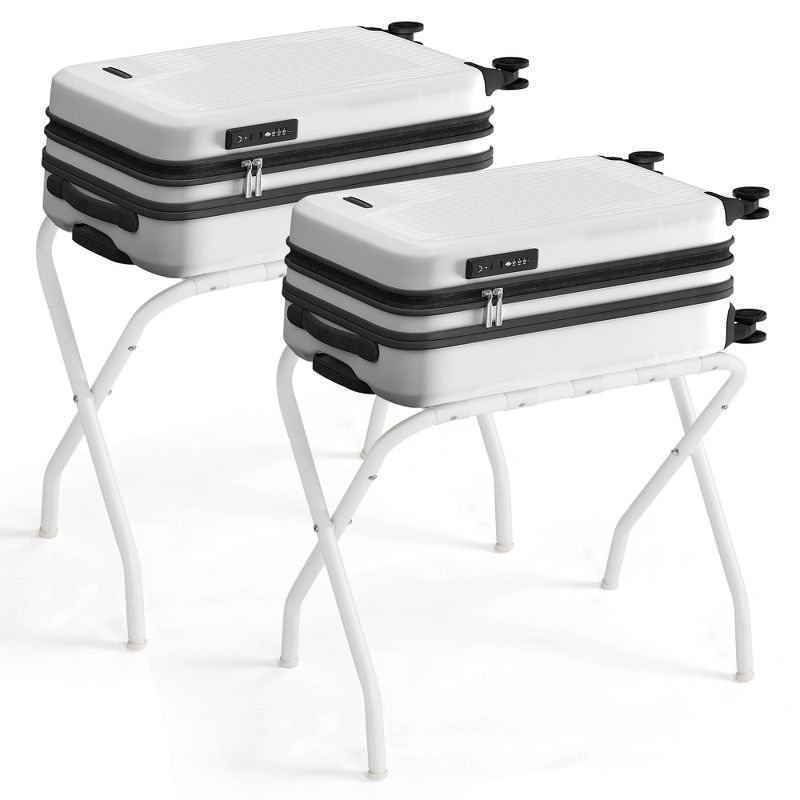 SONGMICS Luggage Rack, Set of 2, Luggage Racks for Guest Room, Suitcase Stand, Steel Frame, Foldable, for Bedroom, Cloud White