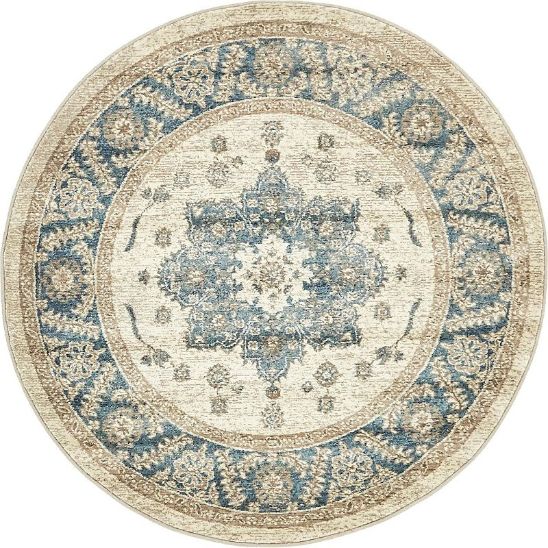 Unique Loom 4' 1 x 4' 1 Round Cream Salzburg Altstadt Area Rug