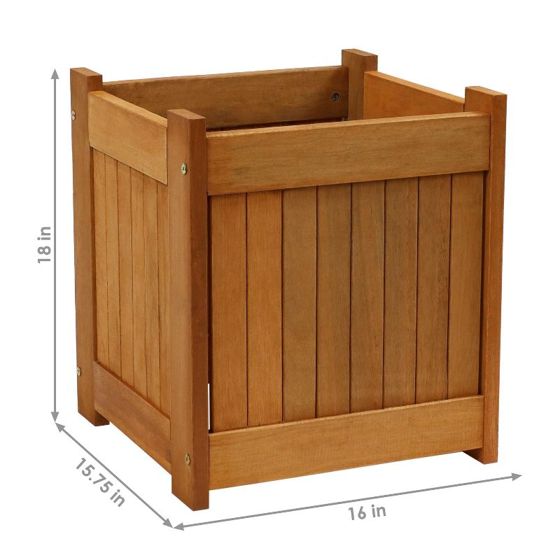 Sunnydaze Outside Meranti Wood Outdoor Planter Box with Teak Oil Finish for Garden, Porch and Patio - 16" Square