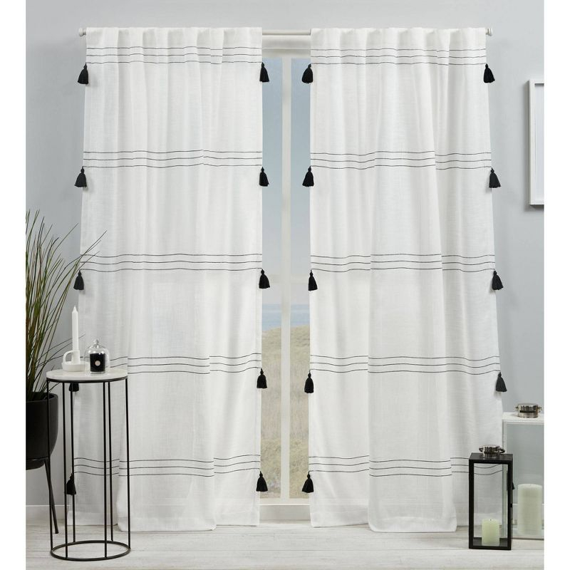 96"x54" Demi Light Filtering Curtain Panel with Tassels Black - Exclusive Home