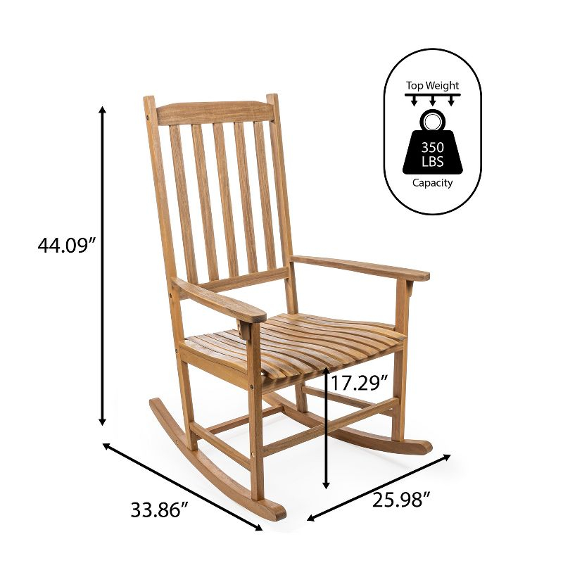 Seagrove Farmhouse Classic Slat-Back 350-LBS Support Acacia Wood Outdoor Rocking Chair, Teak Brown - JONATHAN Y