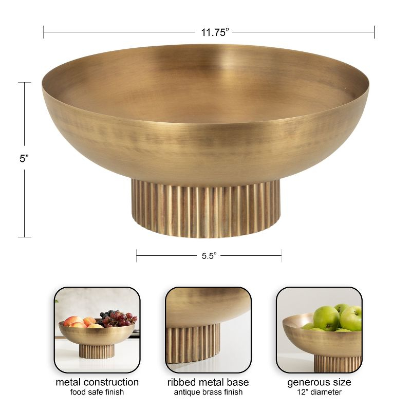 Kate and Laurel Rooks Ribbed Metal Bowl, 12x12x5, Gold