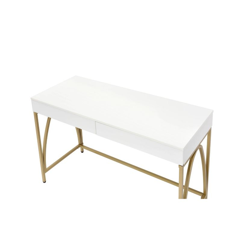 50" Lightmane Vanity Table White High Gloss and Gold Finish - Acme Furniture