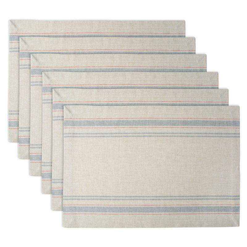 DII French Stripe Placemat Set 6 Piece, Taupe/Gray, 13x19"
