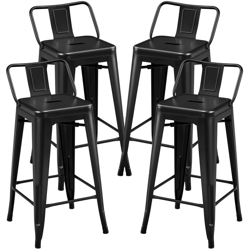Yaheetech 26" Stackable Low Back Metal Counter Height Bar Stools with Footrest, Set of 4