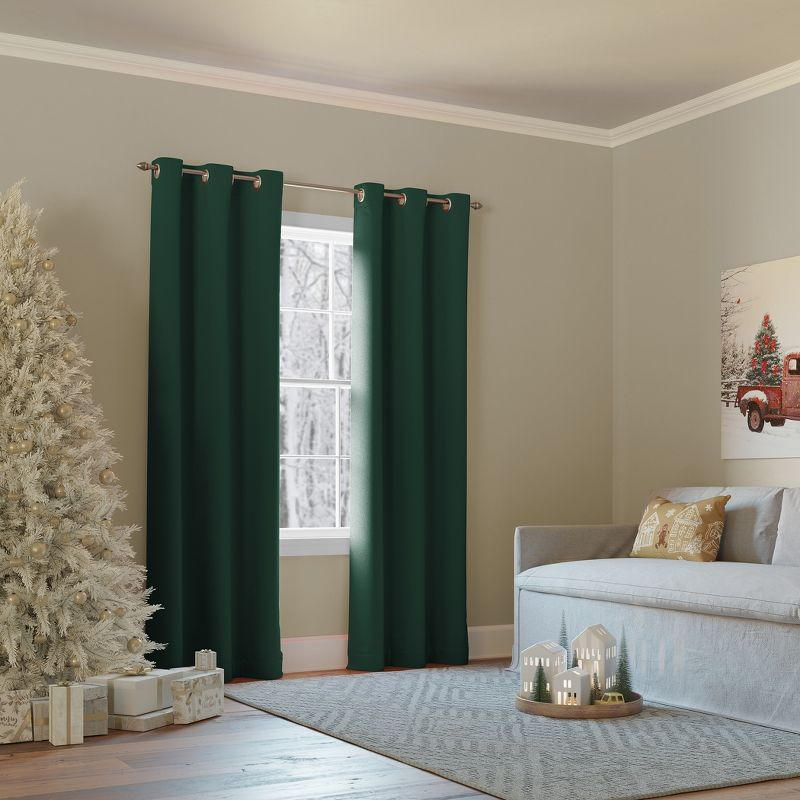 40"x95" Sun Zero Blackout Kenneth Energy Saving Grommet Curtain Panel Evergreen: Modern, Thermal Insulated, Noise Reduction