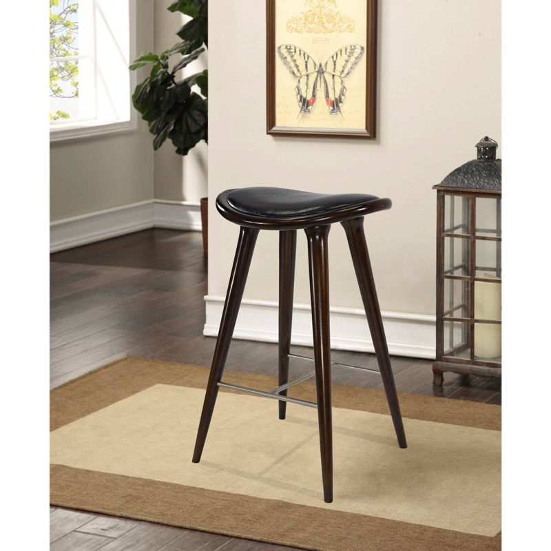 Lucio Oval Backless Wood Barstool Black/Cappuccino - Boraam: Rubberwood Frame, Faux Leather, Metal Footrest