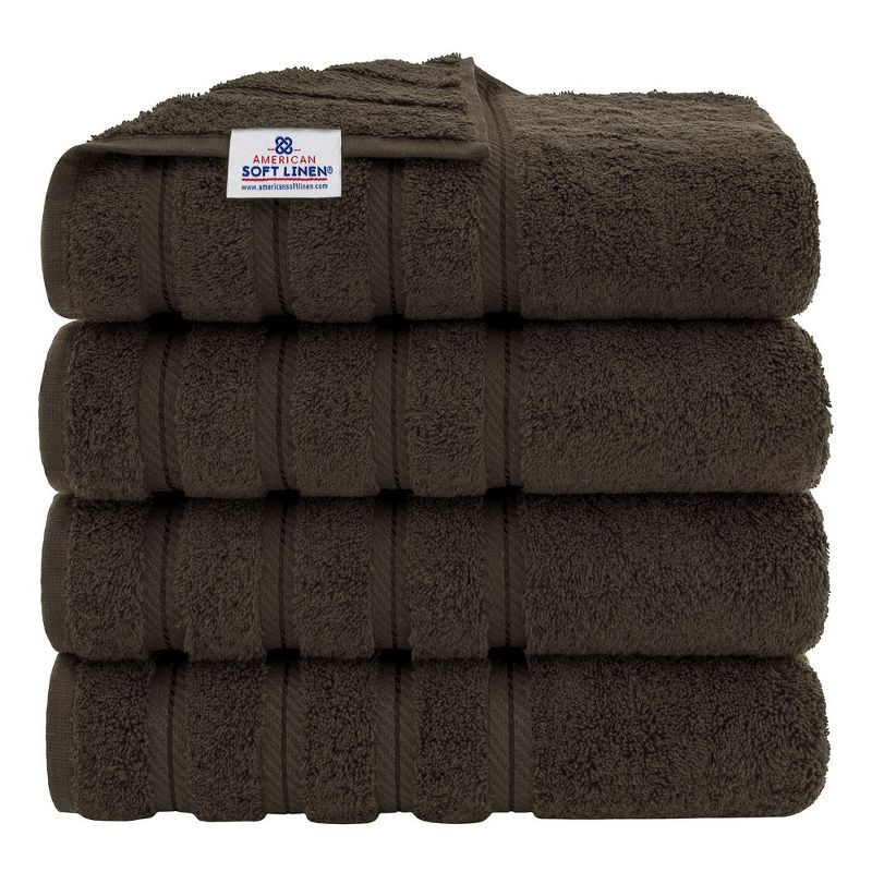 American Soft Linen 4 Pack Bath Towel Set, 100% Cotton, 27 inch by 54 inch Bath Towels for Bathroom, Brown