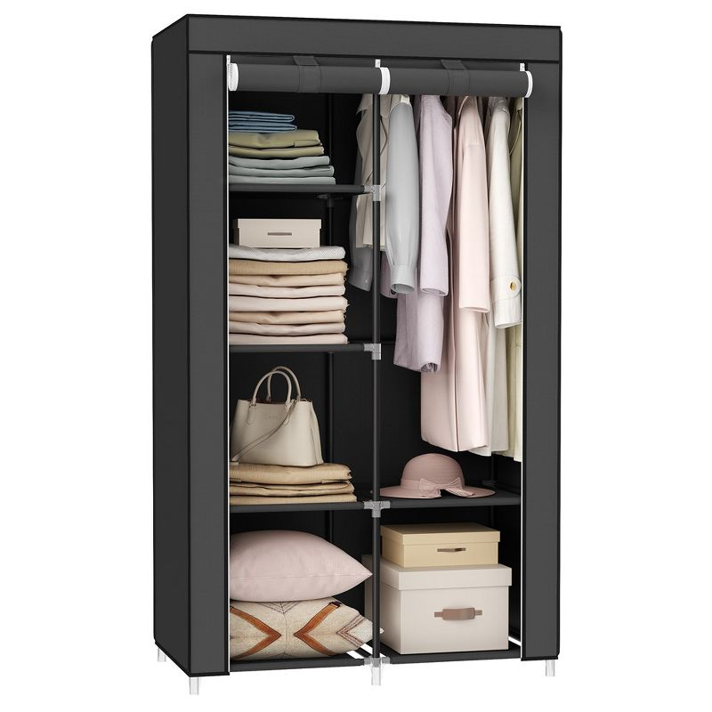SONGMICS Portable Closet, Clothes Storage Organizer with 6 Shelves, 1 Clothes Hanging Rail, Non-Woven Fabric Closet, Black