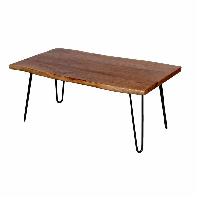Alaterre Furniture 48" Hairpin Natural Brown Live Edge Large Coffee Table: Acacia Wood, Nylon Floor Protectors