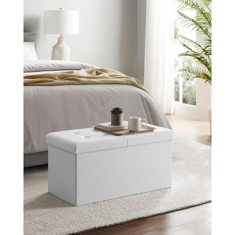 SONGMICS 30 Inches Folding Storage Ottoman Bench with Flipping Lid White