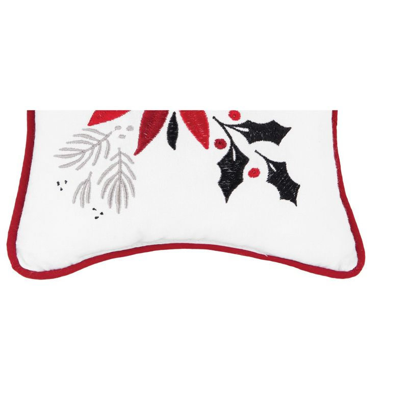 Poinsettia & Mistletoe Embroidered Throw Pillow