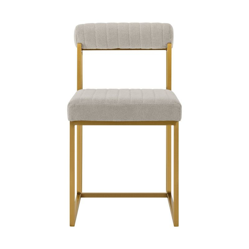 Armen Living Set of 2 Anastasia Brushed Stainless Steel and Fabric Dining Chairs Gold/Taupe