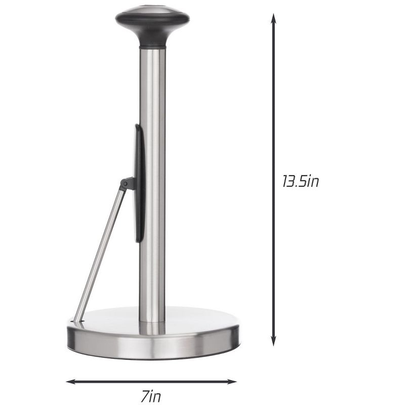Jiallo Stainless Steel Paper Towel Holder with Black Knob and Tension Arm
