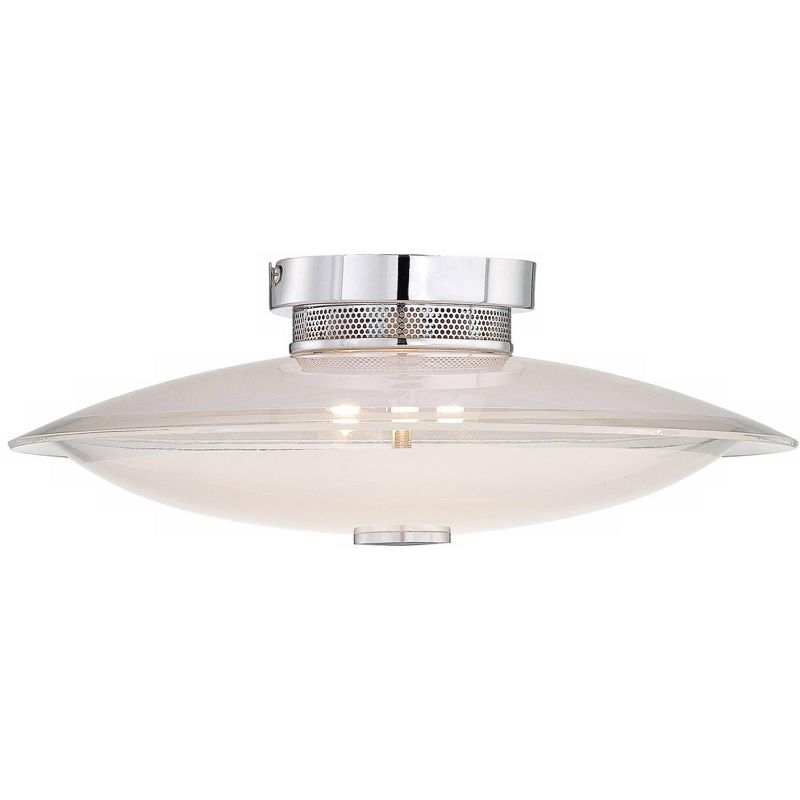 Possini Euro Design Modern Ceiling Light Semi Flush Mount Fixture 15" Wide Chrome 3-Light Clear Frosted Glass Disk for Bedroom Living Room Hallway