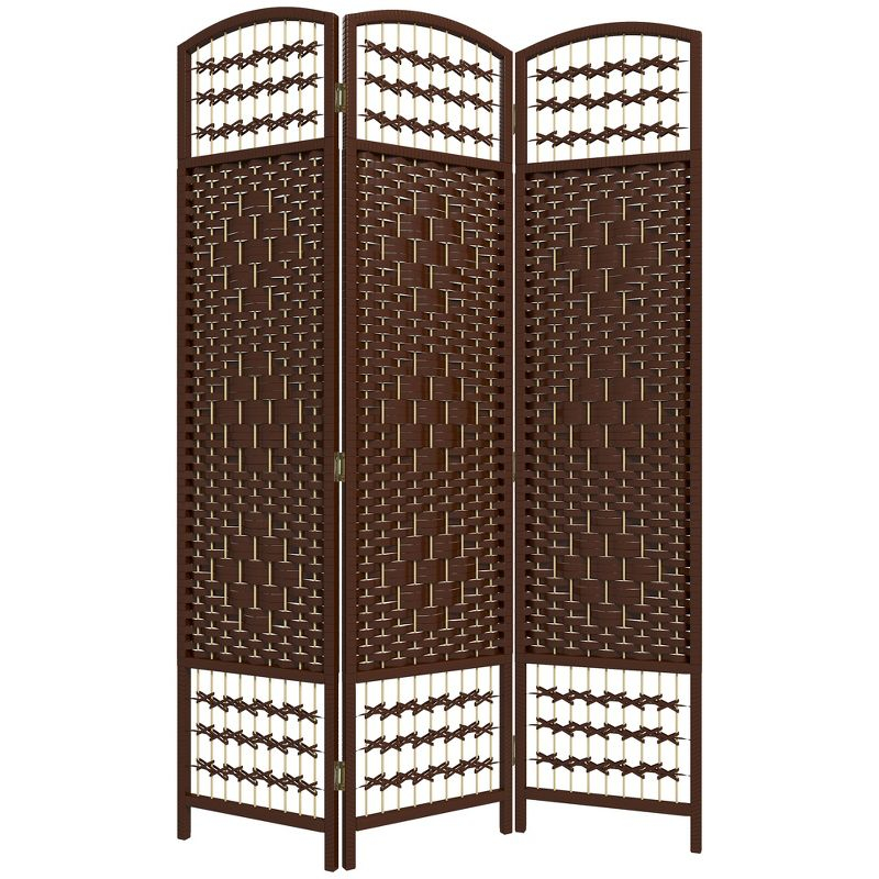 HOMCOM 3 Panel Room Divider, Folding Privacy Screen, 5.6' Room Separator, Wave Fiber Freestanding Partition Wall Divider, Brown