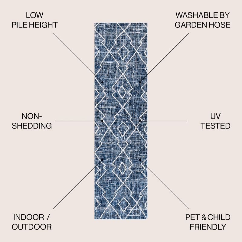 2'x8' Carwa  Diamond Trellis Indoor/Outdoor Runner Rug, Blue/Ivory - JONATHAN Y