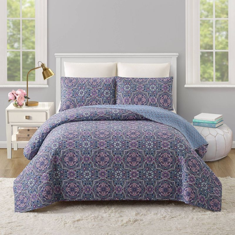 Modern Heirloom 3pc Full/Queen Lavender Florals Bedding Set Purple