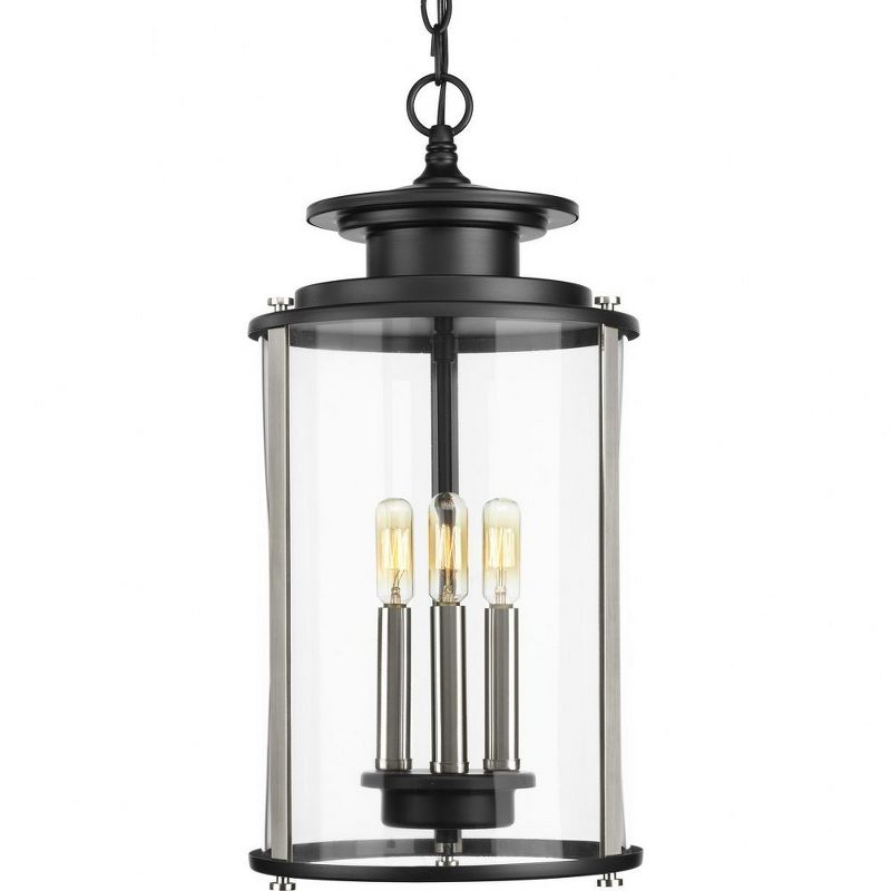 Progress Lighting Squire 3-Light Hanging Lantern, Steel, Black Finish, Clear Glass Shade