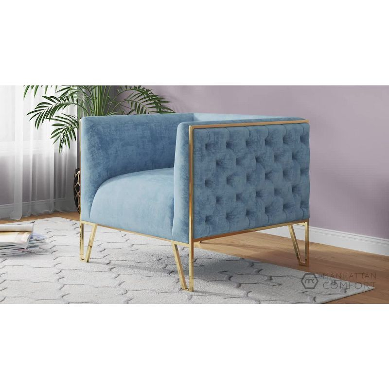 Set of 2 Vector Velvet Accent Chairs Ocean Blue - Manhattan Comfort: Plush, Tufted, No Assembly Required