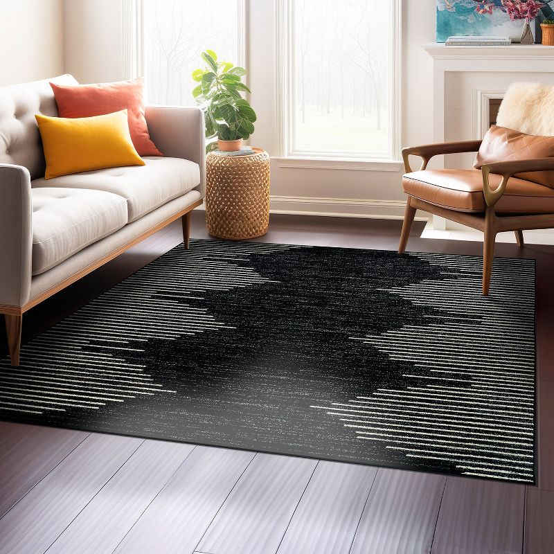 World Rug Gallery Area Rug Bohemian Stripe Jute Rug Carpets for Living Room Rugs for Sale - BLACK 6'6"x6'6"