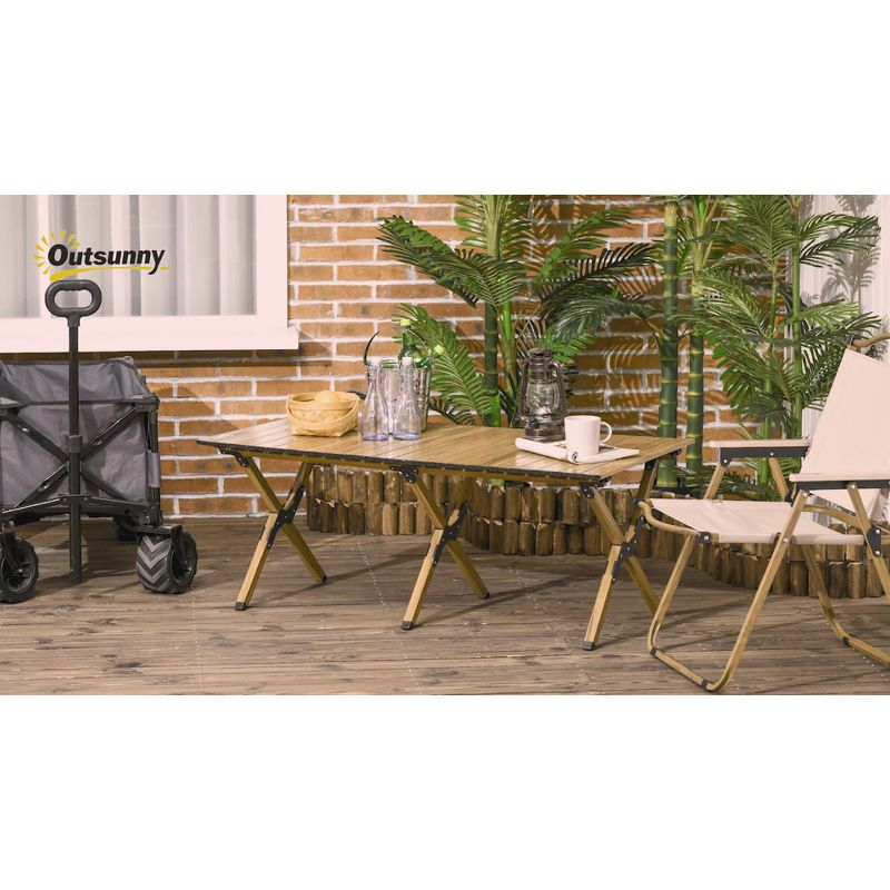 Outsunny Outdoor Portable Table with Collapsing Roll-Up Top, Folding Camping Table, Waterproof Finish, Picnic & Tailgate Table for Beach, Travel, 4'