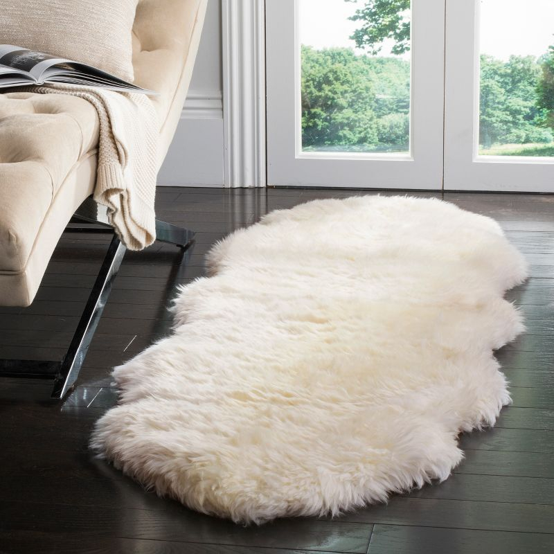 Sheep Skin SHS211 Hand Woven Runner Rug - Natural/White - 2'x6' - Safavieh.