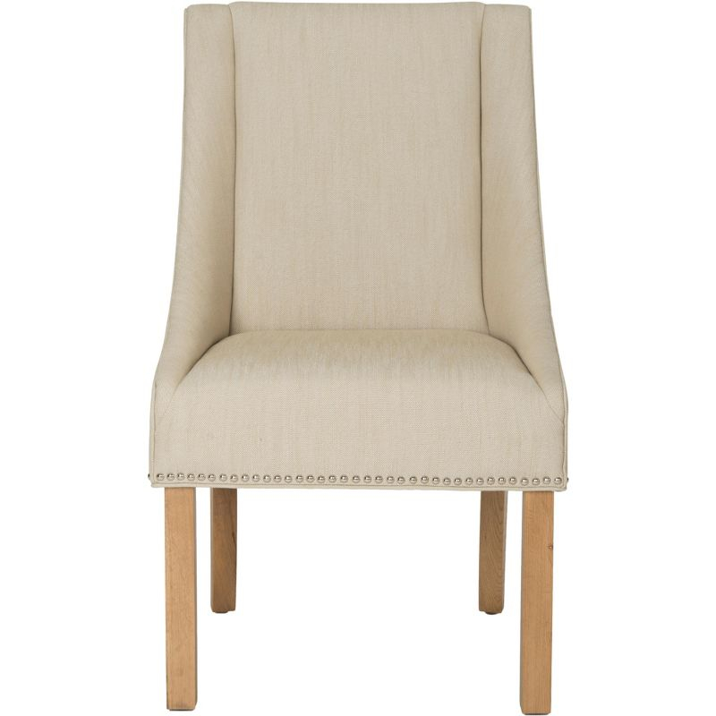 Morris 20''H Sloping Arm Dining Chair (Set Of 2) with Silver Nail Heads with - Beige - Safavieh