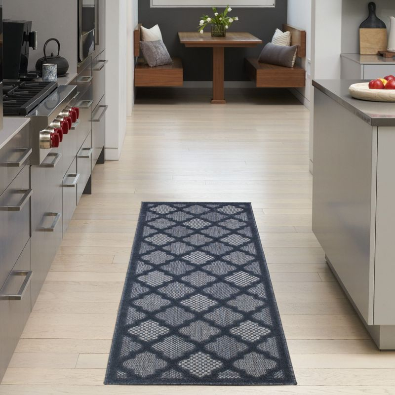 Nourison Trellis Outdoor Runner Rug Navy Blue 2' x 6'