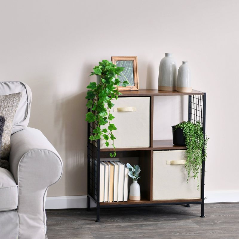 Household Essentials 28.15" Trellis 4 Shelf Bookshelf Walnut: Iron Frame, Adult Assembly, Novelty Design