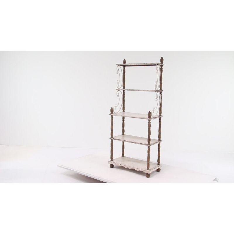 75" x 32" Farmhouse Wood Shelving Unit Off White - Olivia & May: 5-Tier Storage Bookcase