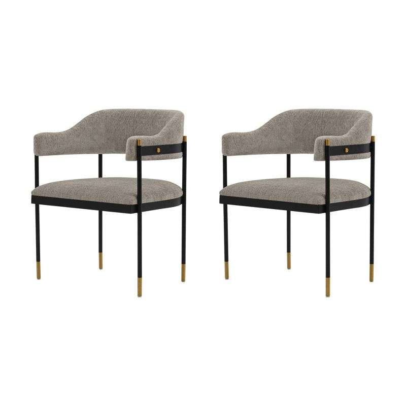 Set of 2 Lia Modern Boucle Upholstered Dining Armchairs Stone Gray - Manhattan Comfort: Brushed Gold Accents, No Assembly Required