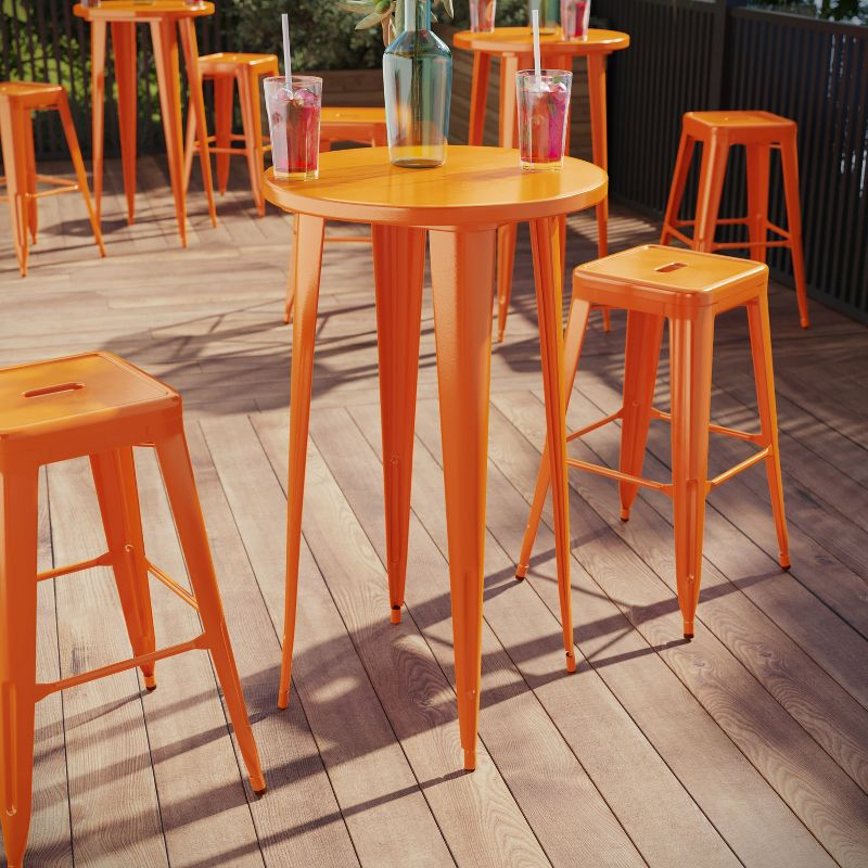 Flash Furniture Commercial Grade 24" Round Orange Metal Indoor-Outdoor Bar Height Table