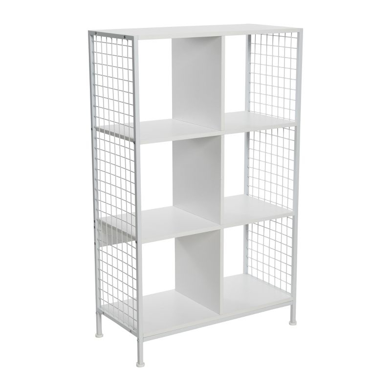 Household Essentials Trellis Open Storage Bookshelf with 6 Cube Compartments Scandinavian White and White Metal