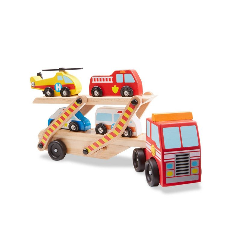 Melissa & Doug Emergency Vehicle Carrier Wooden Truck With 4 Rescue Vehicles