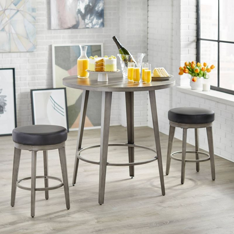 angelo:HOME 2pc 24" Linden Swivel Counter Height Barstools Black: Round Faux Leather, Metal Frame, Spot Clean