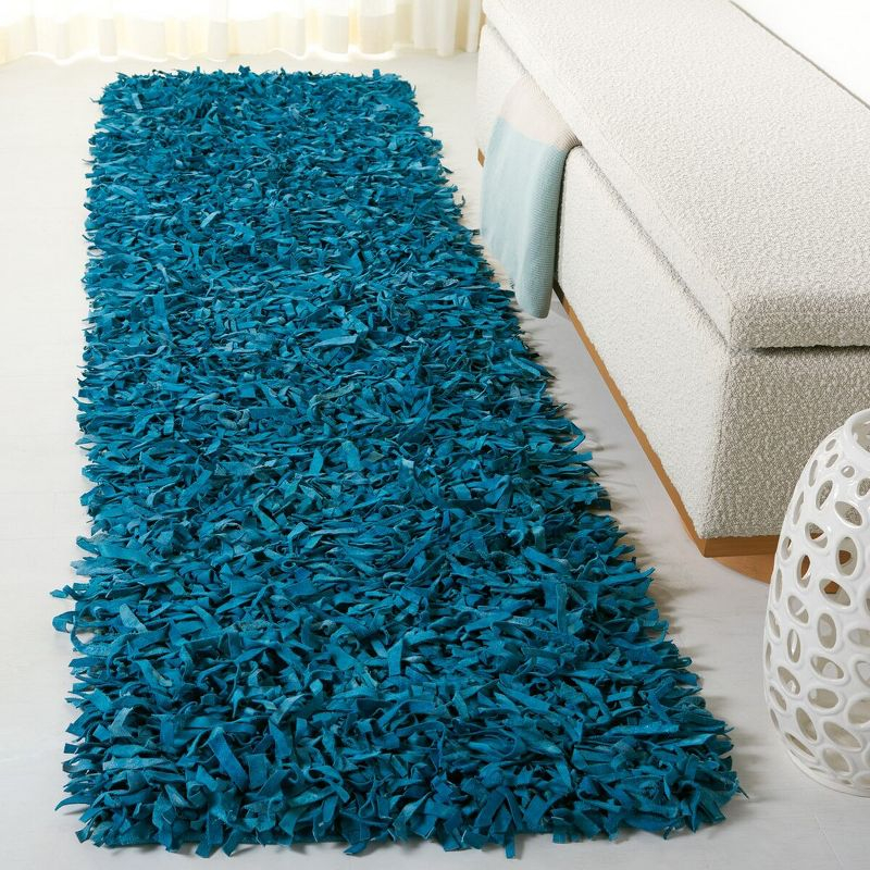 Leather Shag LSG511 Handwoven Runner Rug - Light Blue - 2'3"x9' - Safavieh