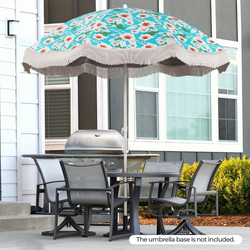 Tangkula 6.5 FT Beach Umbrella w/ Fringe Tassel Umbrella w/ Push Button Tilt Sand Anchor Green