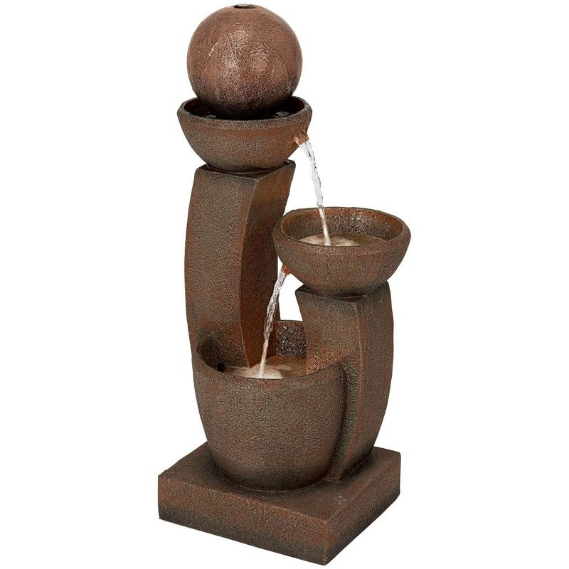 Curved Columns 31" High Large Modern Zen Indoor Outdoor Decor Faux Stone Floor Fountain with Light LED Outside Garden Patio
