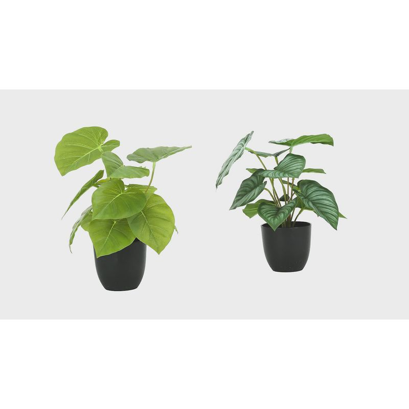 Monarch Specialties Artificial Plant 13 inch Tall Epipremnum Indoor Faux Fake Table Greenery Potted Set Of 2 Decorative Green Leaves Black Pots
