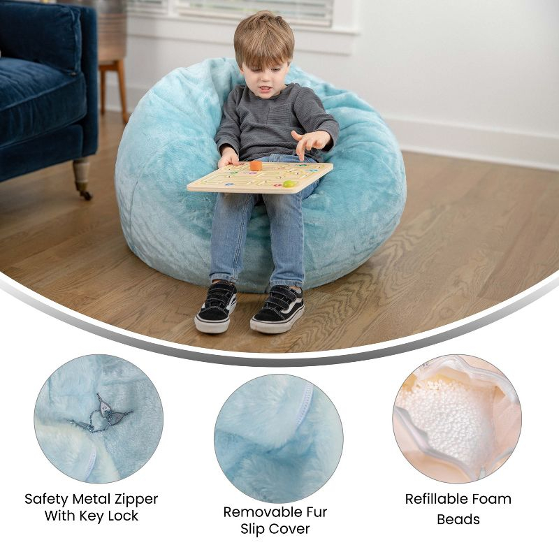 Flash Furniture Dillon Small Teal Furry Refillable Bean Bag Chair for Kids and Teens