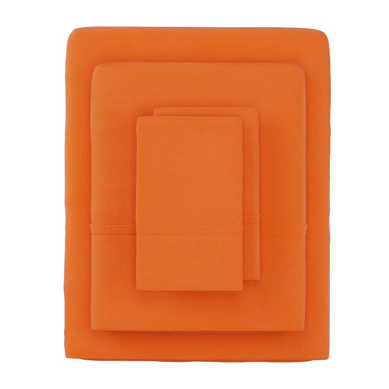 Hastings Home Queen Size Brushed Microfiber 4 Piece Bed Sheet and Linen Set with Stain Resistant Fitted and Flat Sheets - Orange