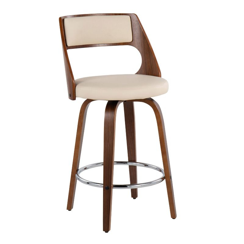 LumiSource Set of 2 Cecina Upholstered Counter Height Barstools Cream/Walnut : Swivel, Faux Leather, Wood Legs