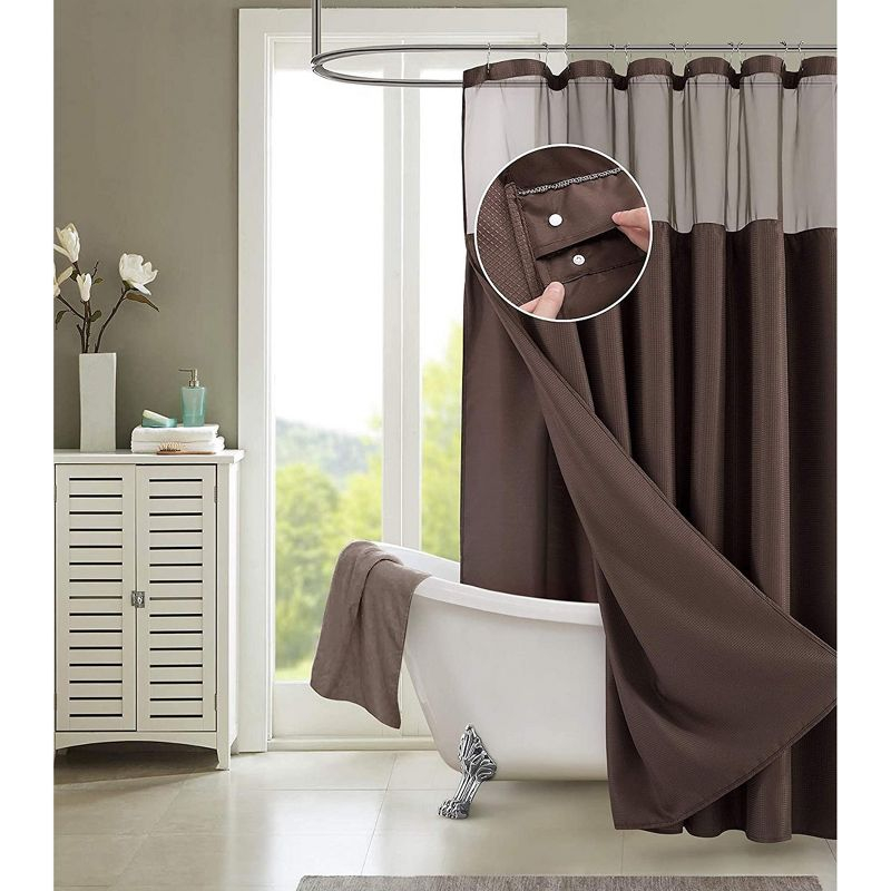 Dainty Home Complete Shower Curtain With Detachable Liner - Brown