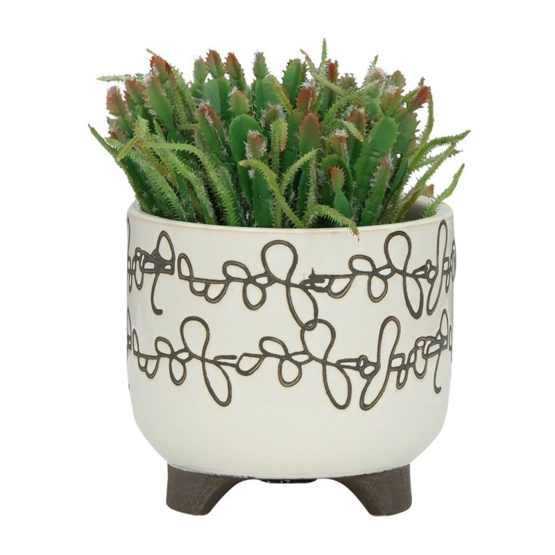 Sagebrook Home Set of Two 6"H/8"H Ivory and Brown Ceramic Abstract Scribble Line Design Footed Planters