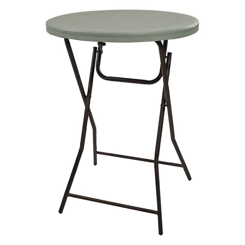 Sunnydaze Outdoor Folding Round Patio Bar-Height Table with Iron Legs and Plastic Top - 31.75" - Gray