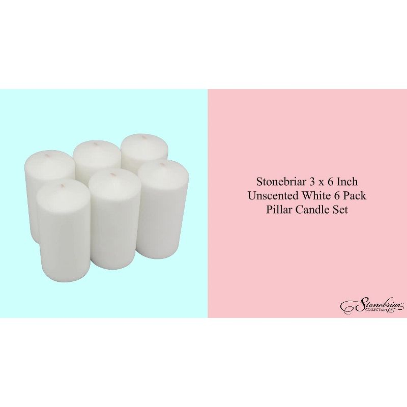 6pk 3" x 3" Pillar Candles White - Stonebriar Collection: Smokeless, Machine-Poured, 18hr Burn Time
