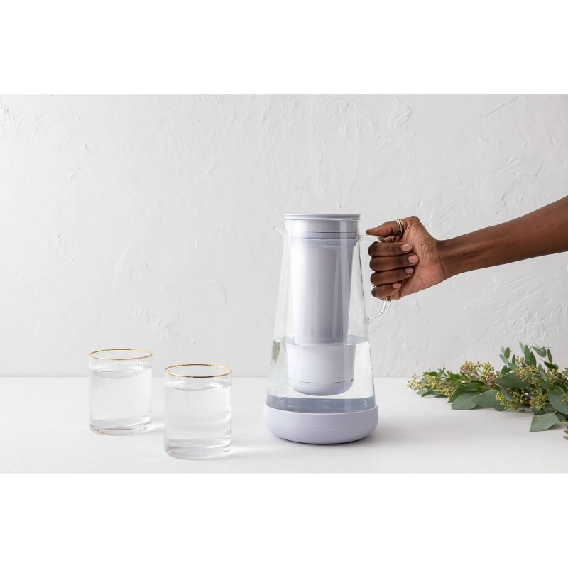 LifeStraw Home 7 Cup Glass Water Filter Pitcher with Silicone Base Stormy Blue