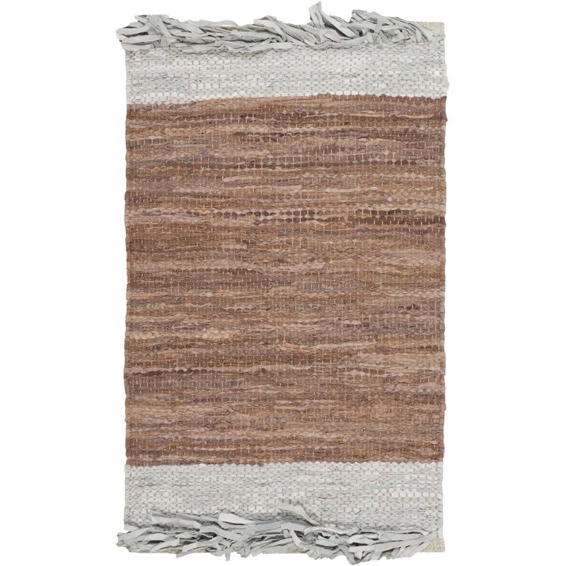 Vintage Leather VTL310 Hand Woven Indoor Accent Rug - Light Grey/Brown - 2'x3' - Safavieh
